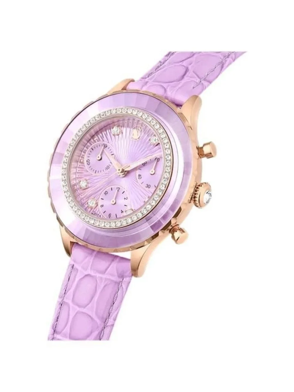 NWT Swarovski Octea Chrono Quartz Crystal Purple Dial Watch